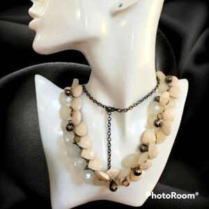 Y2k Gunmetal Teardrop Beaded Cluster Chain Statement Necklace